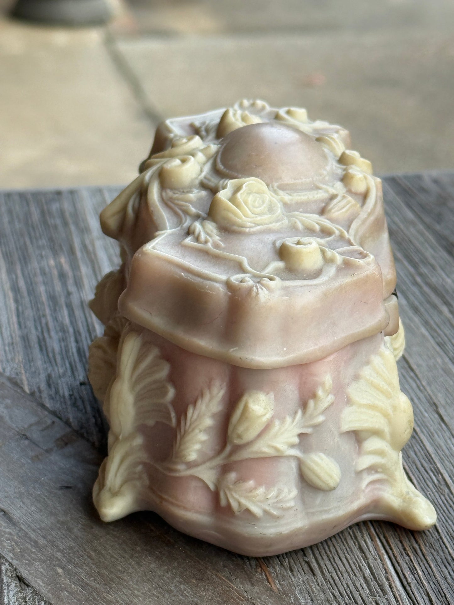 Vintage Incolay Rose Relief Trinket Box