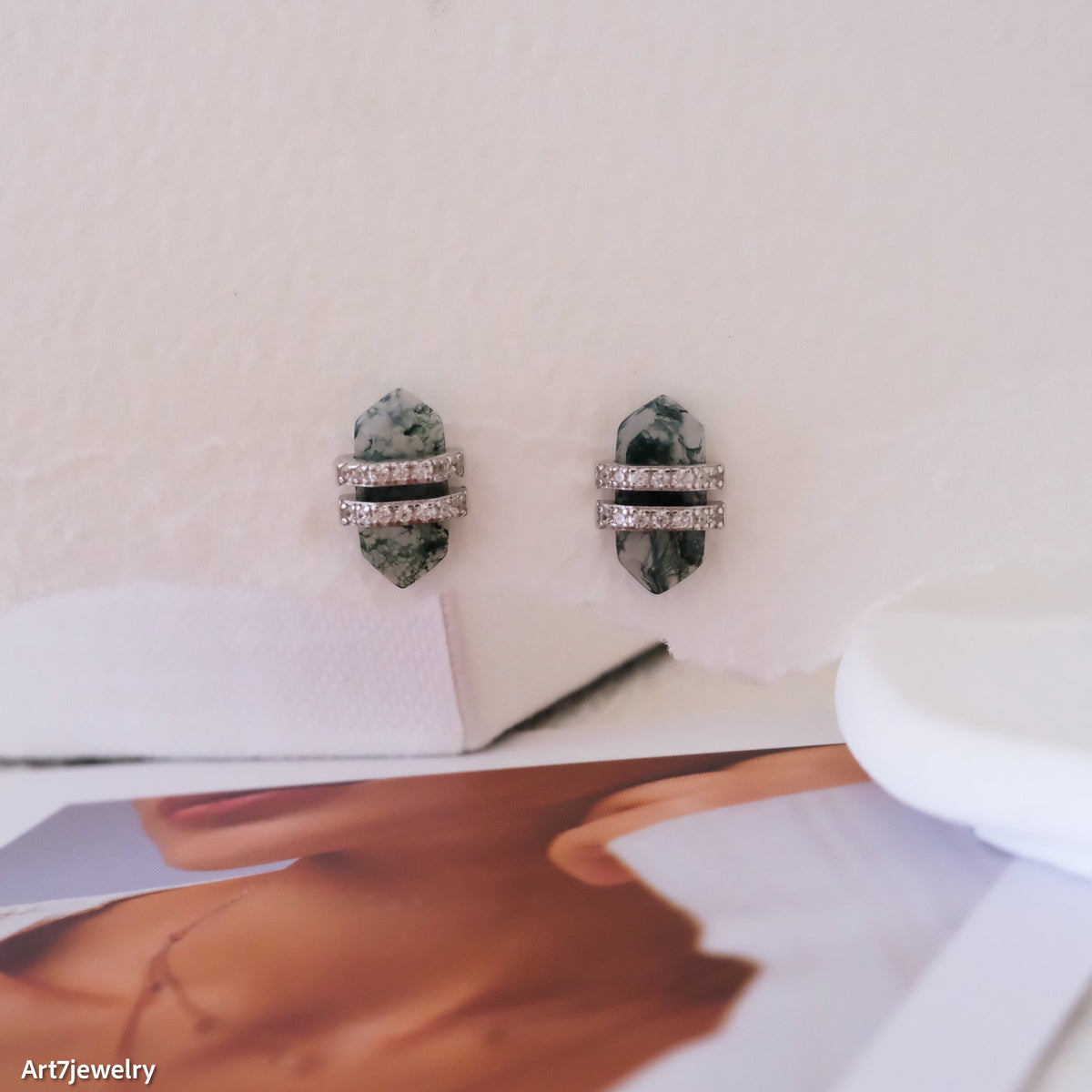 Moss Agate Stud Earrings