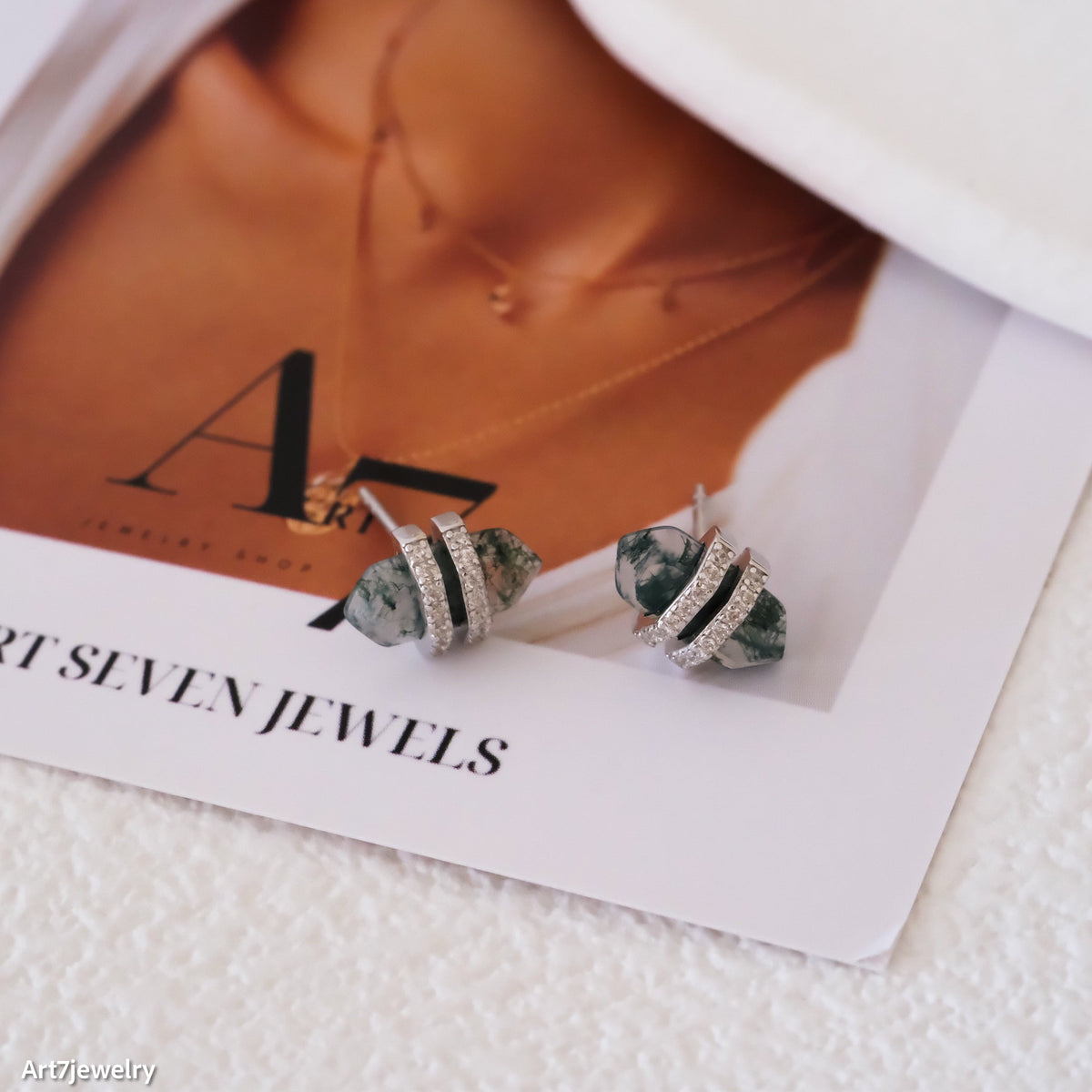 Moss Agate Stud Earrings