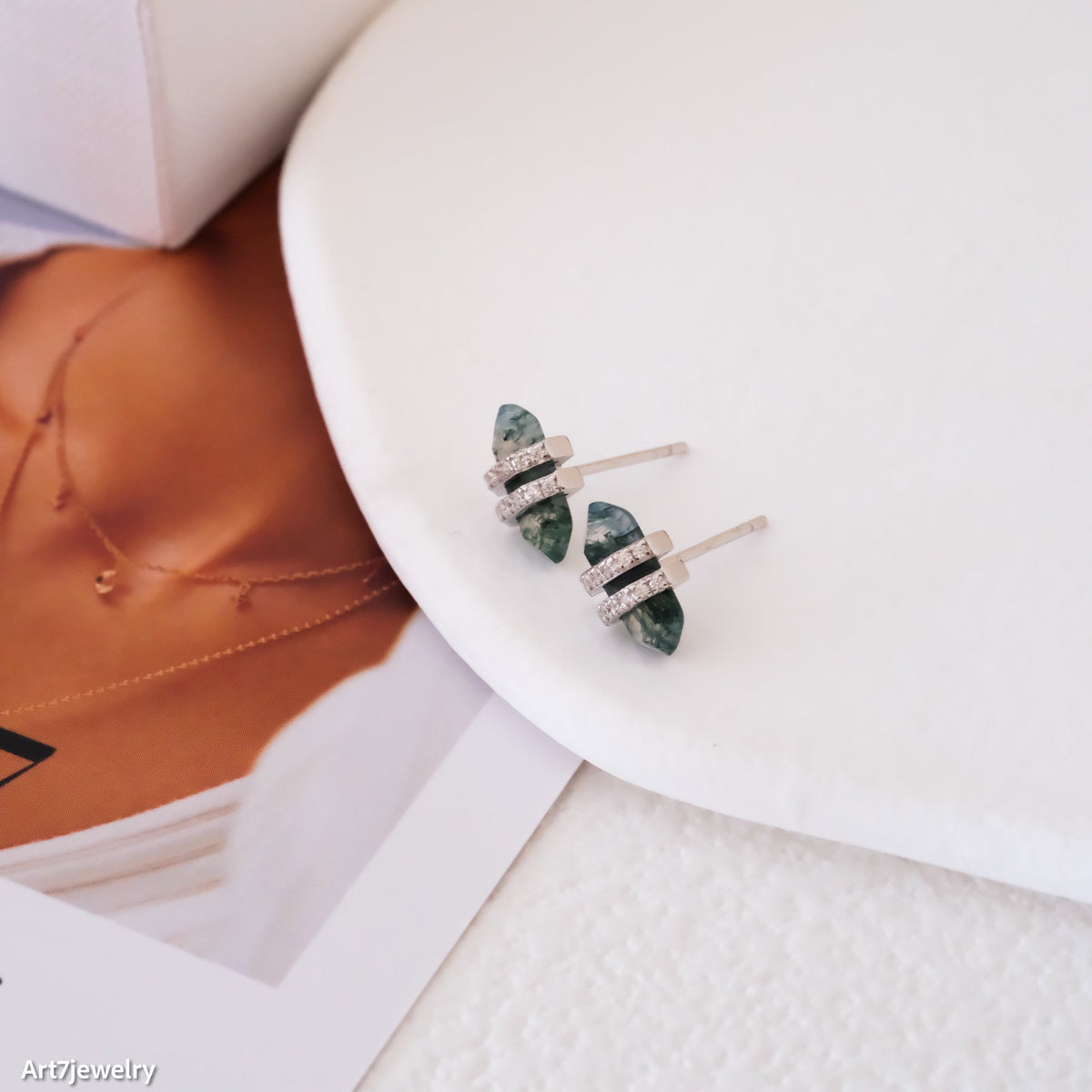 Moss Agate Stud Earrings