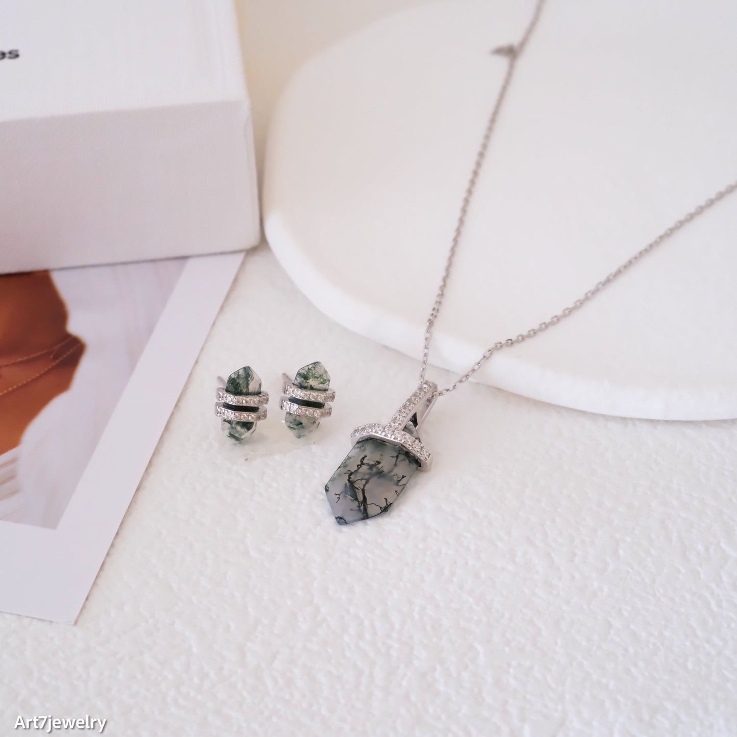 Moss Agate Stud Earrings