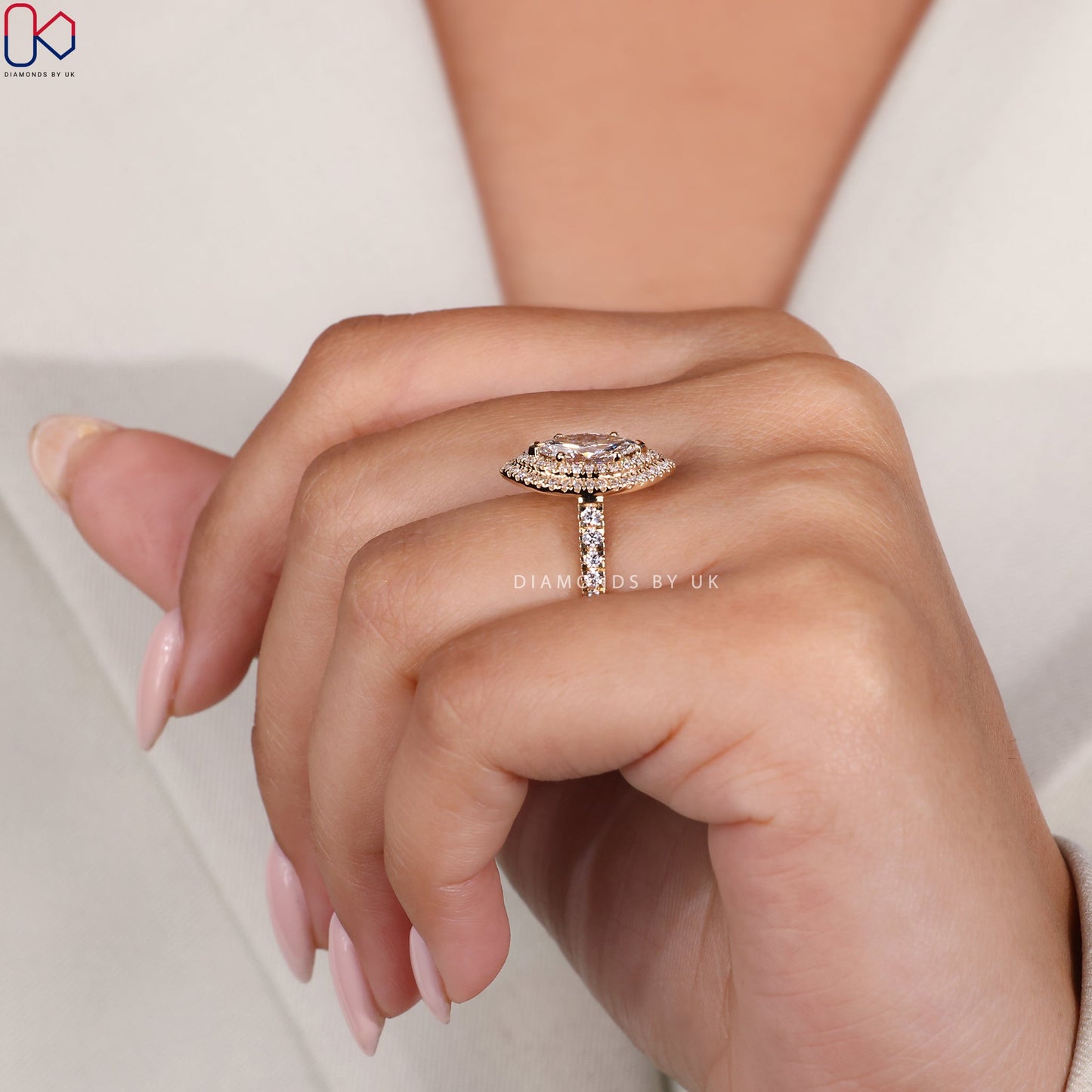 Marquise Cut Diamond With Double Halo Engagement Ring