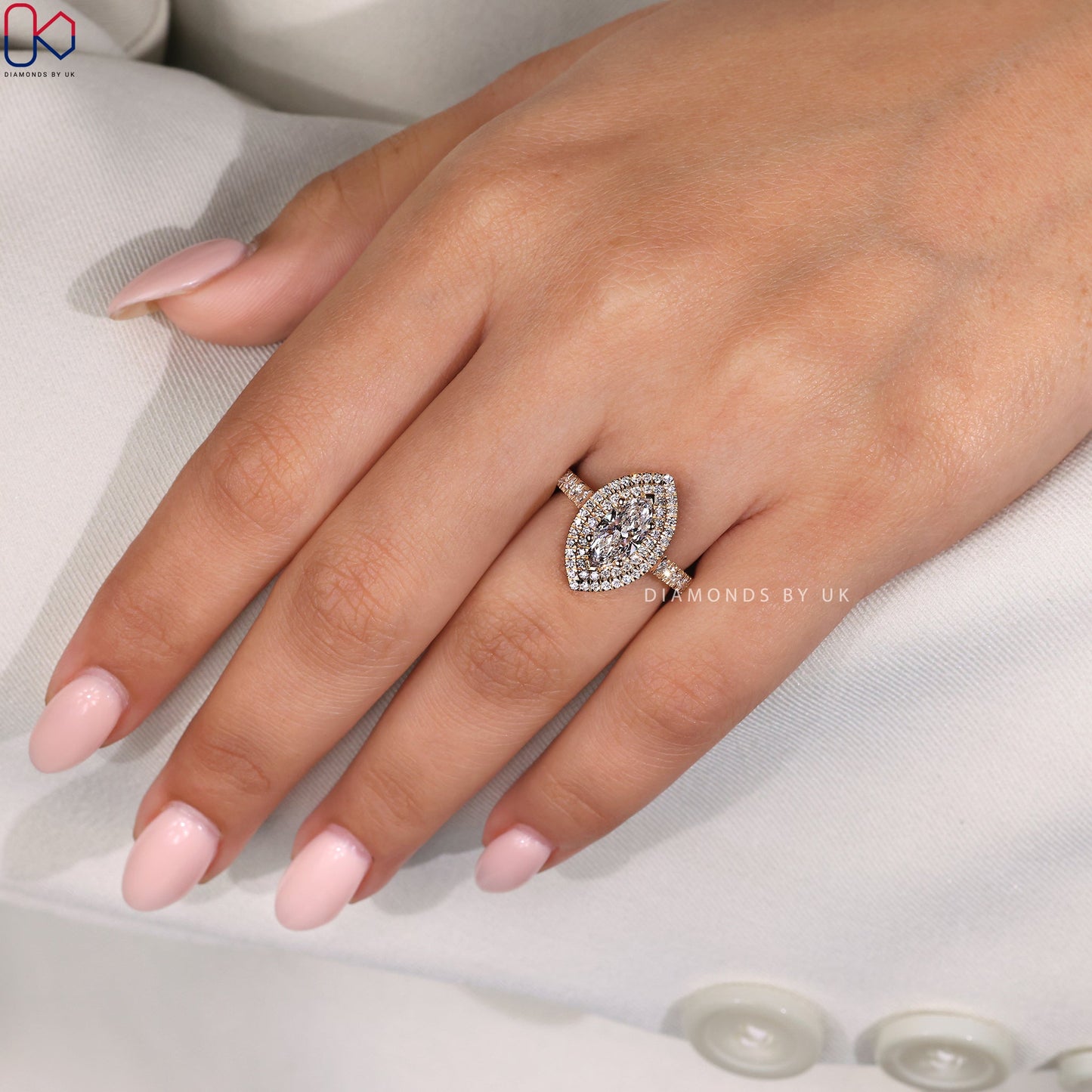 Marquise Cut Diamond With Double Halo Engagement Ring