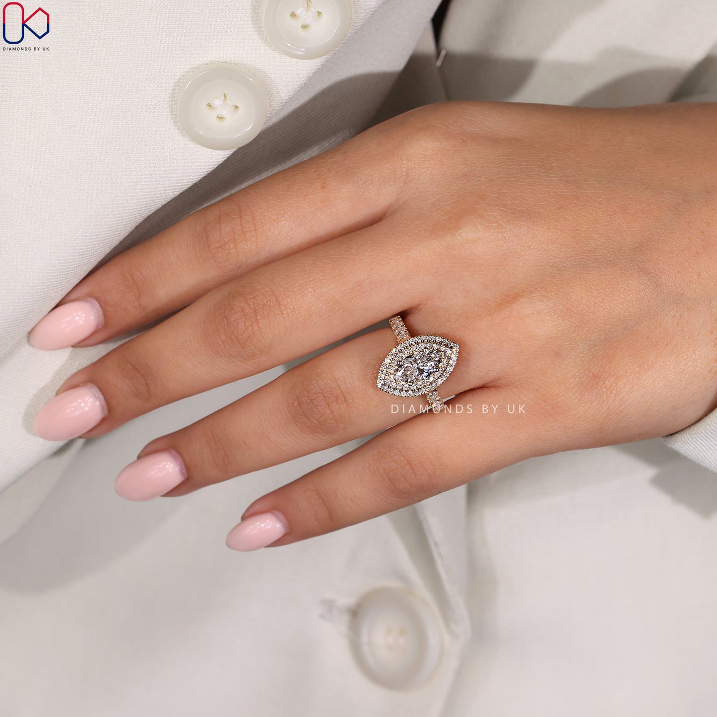 Marquise Cut Diamond With Double Halo Engagement Ring
