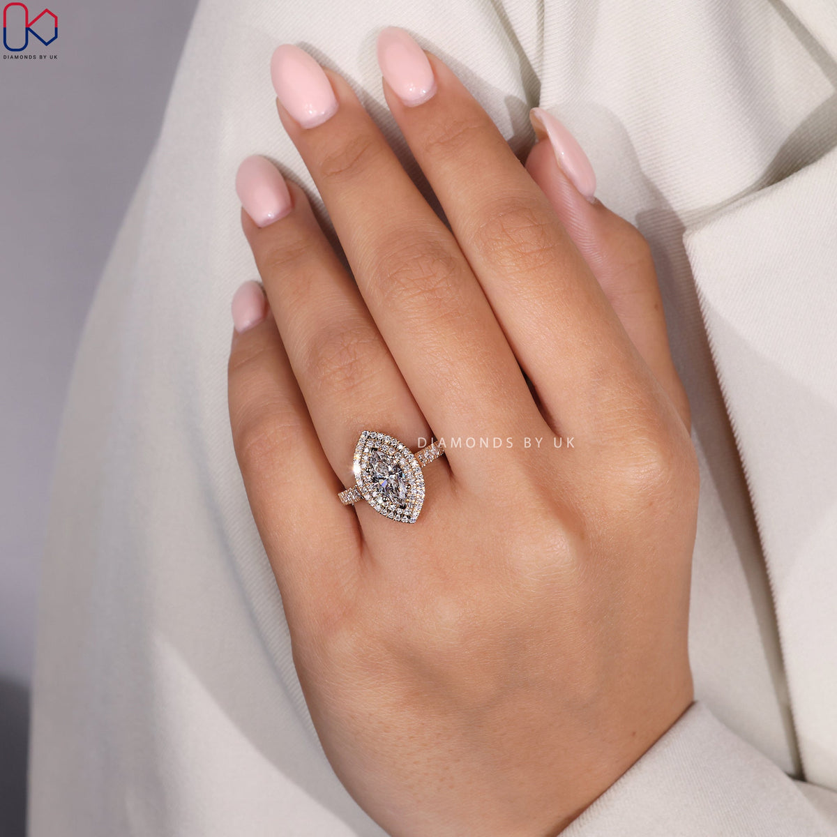 Marquise Cut Diamond With Double Halo Engagement Ring