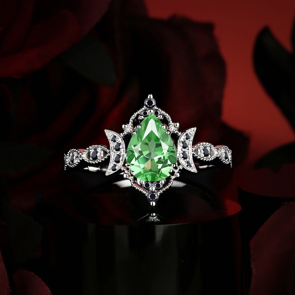 Crescent Moon | Unique Lab Tsavorite Engagement Ring In Pear Shape - Eclipse