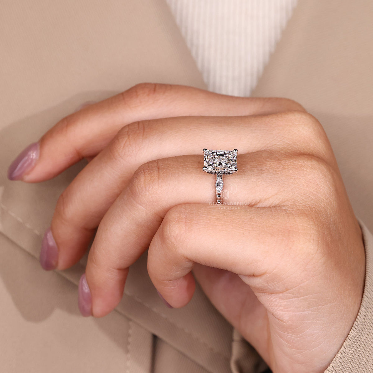 Radiant Cut Diamond Ring in Distance Pave Setting