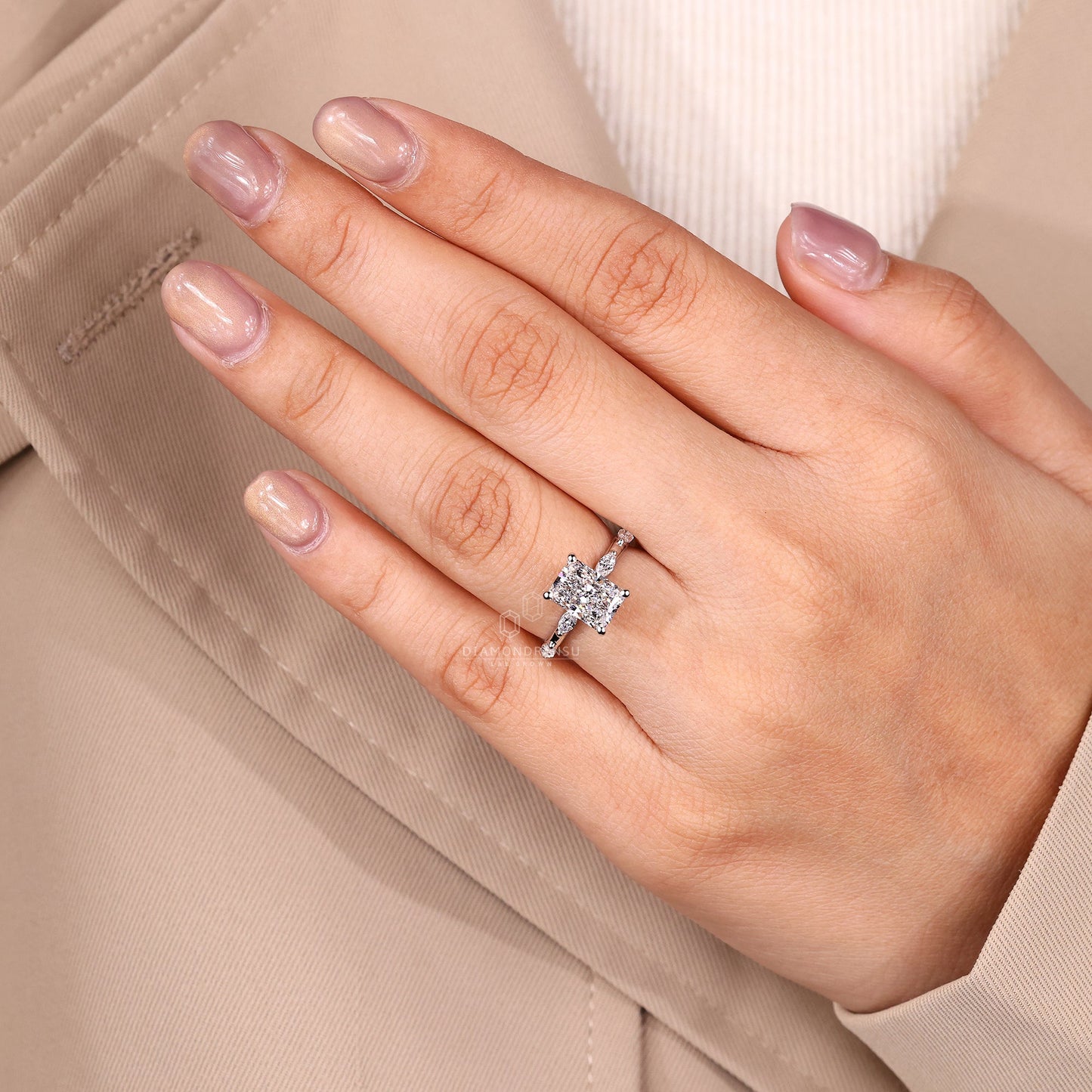 Radiant Cut Diamond Ring in Distance Pave Setting