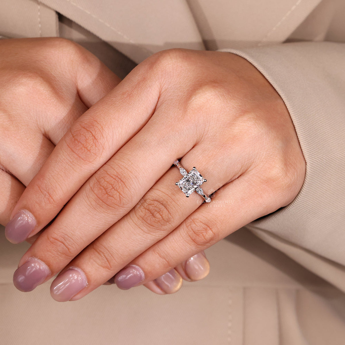 Radiant Cut Diamond Ring in Distance Pave Setting