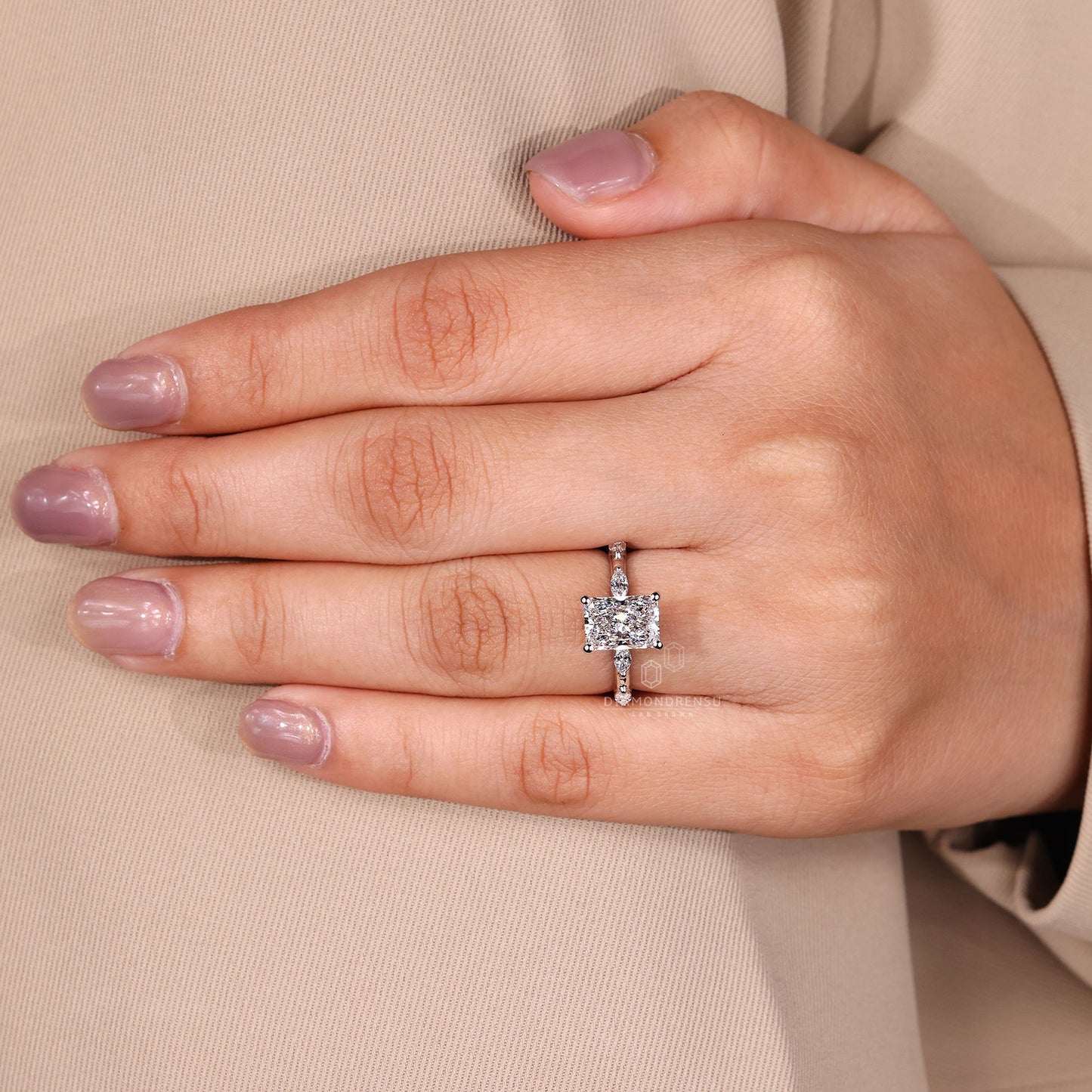 Radiant Cut Diamond Ring in Distance Pave Setting