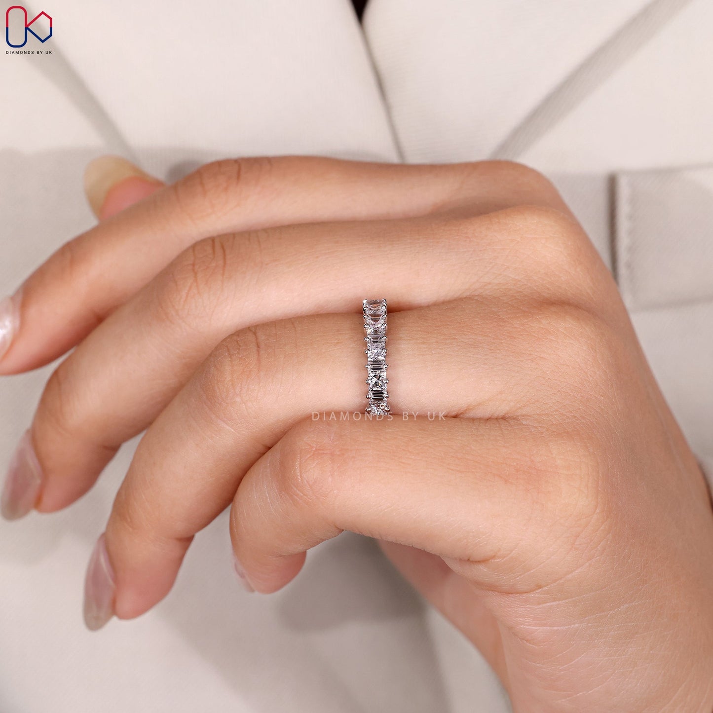 Half Eternity Princess and Baguette Diamond Band