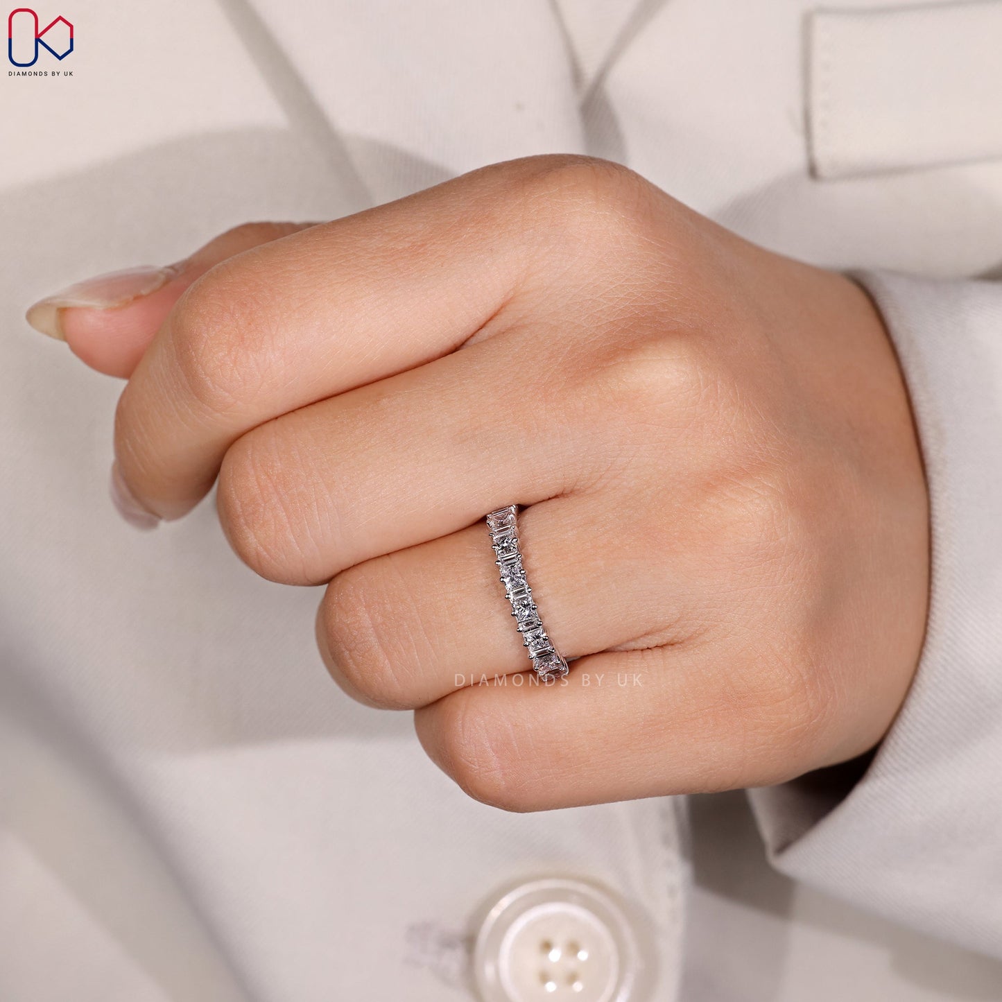Half Eternity Princess and Baguette Diamond Band