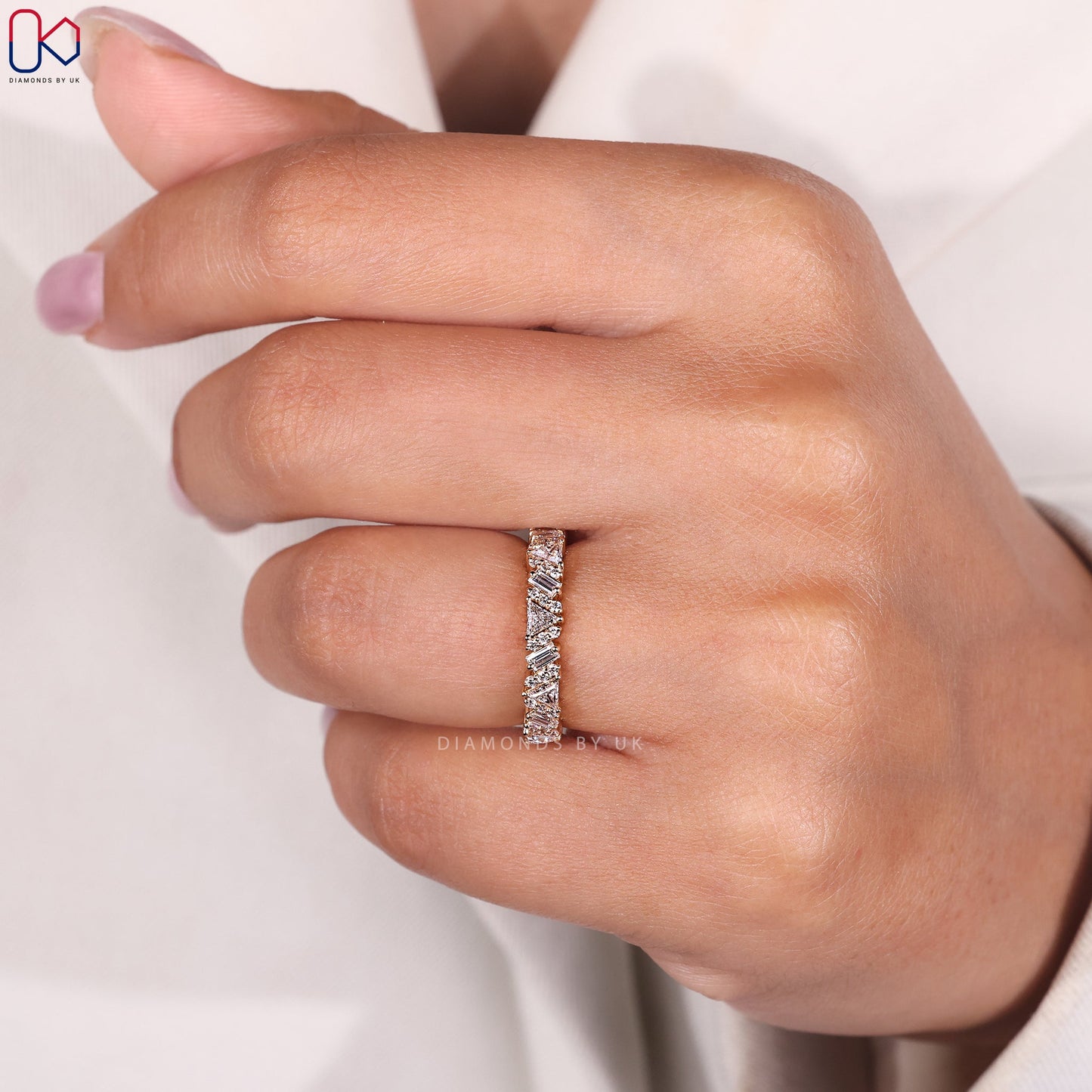 Round, Baguette and Trillion Cut Half Eternity Band