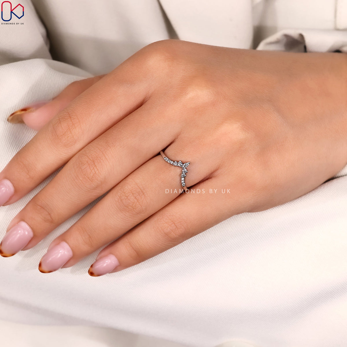 Marquise And Round Cut V Shaped Wedding Band