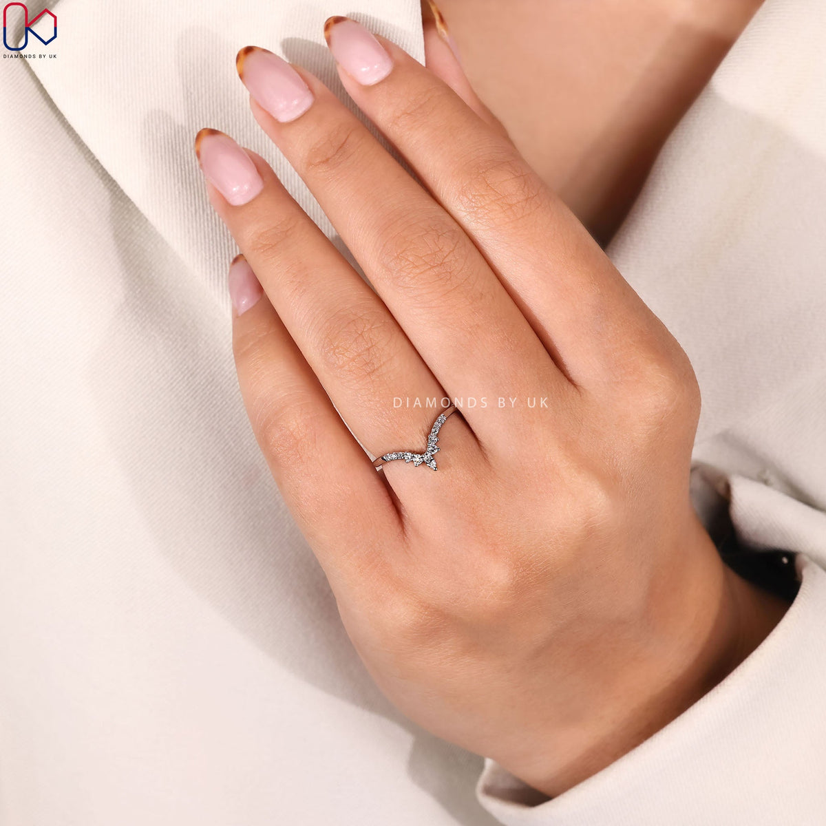 Marquise And Round Cut V Shaped Wedding Band