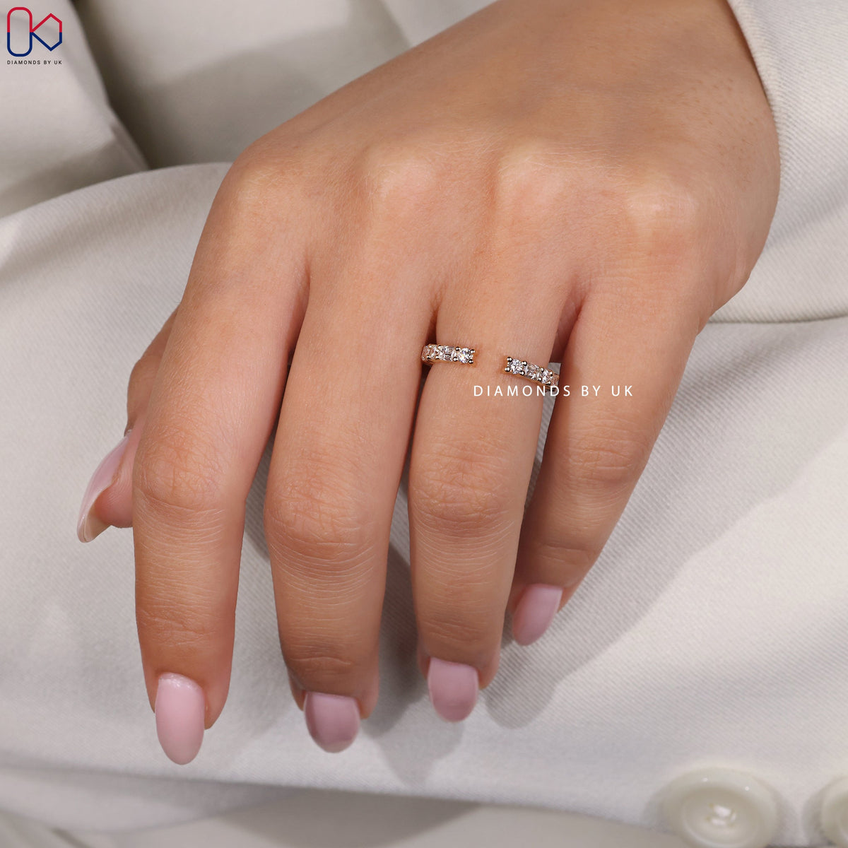 Open Gap Emerald and Round Wedding Band