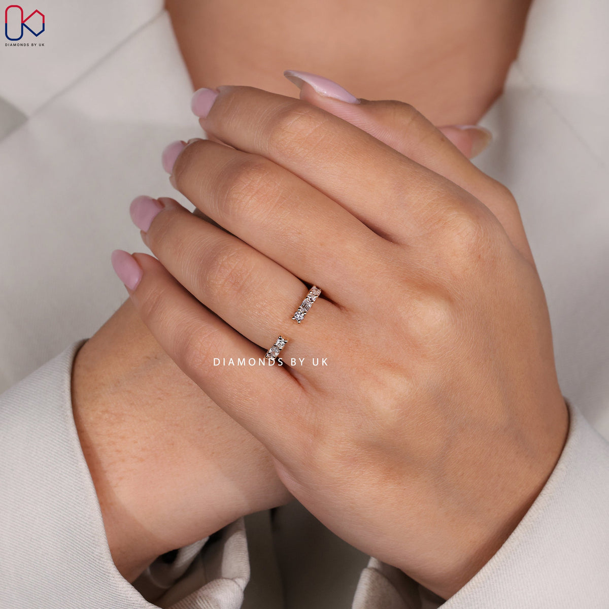 Open Gap Emerald and Round Wedding Band