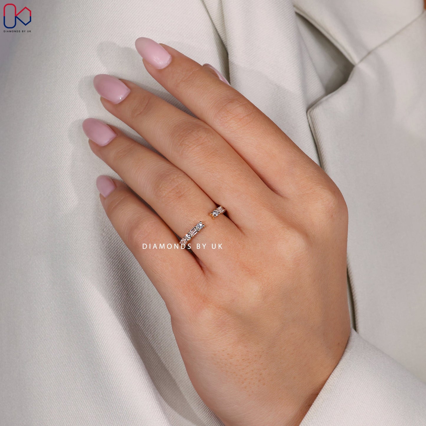 Open Gap Emerald and Round Wedding Band