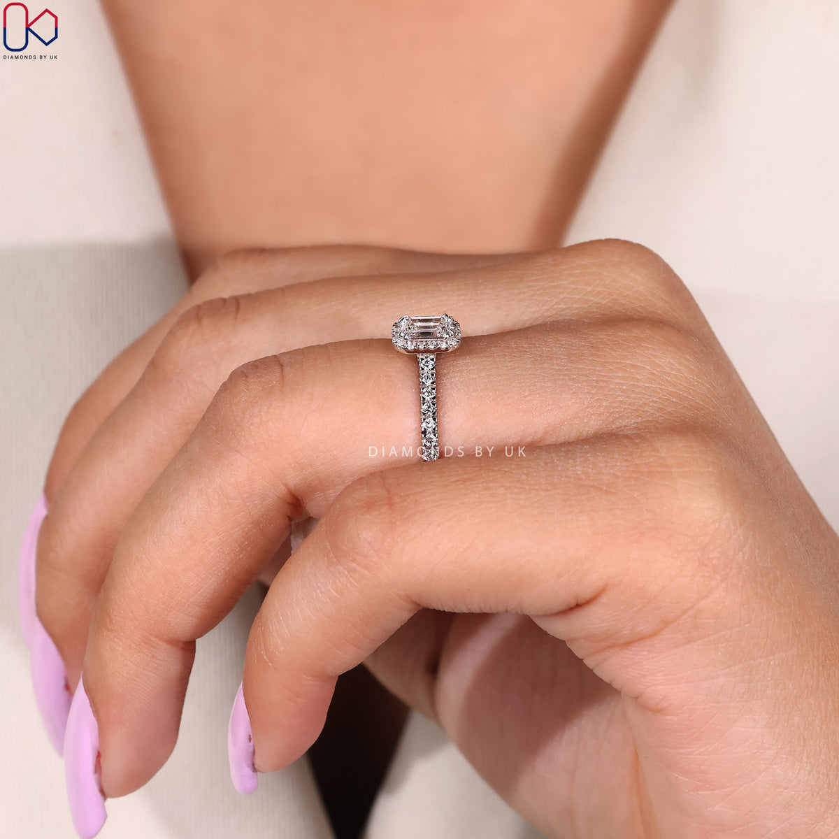 White Gold Emerald Cut Diamond Engagement Ring