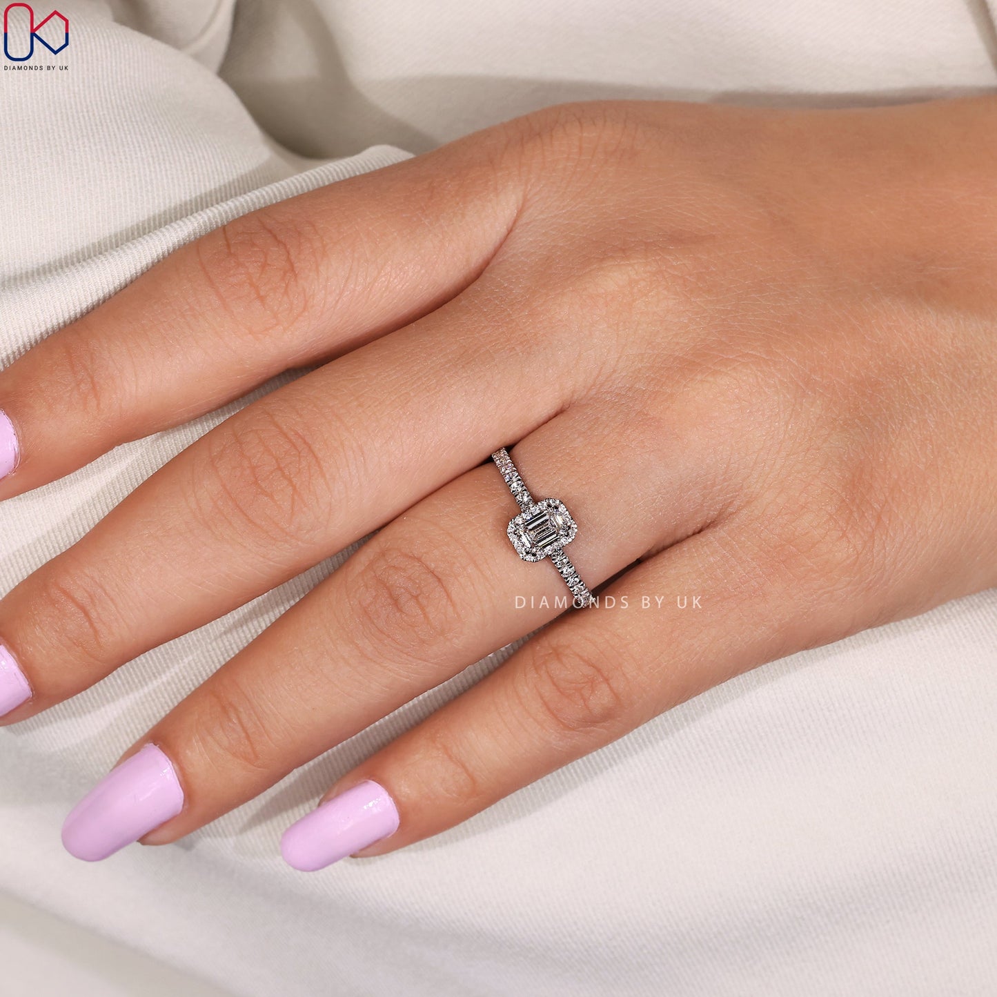 White Gold Emerald Cut Diamond Engagement Ring
