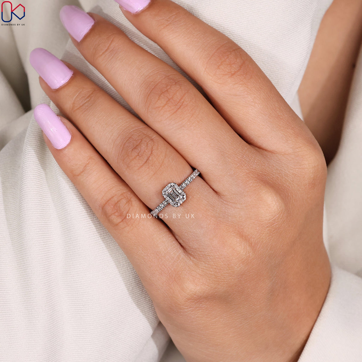 White Gold Emerald Cut Diamond Engagement Ring