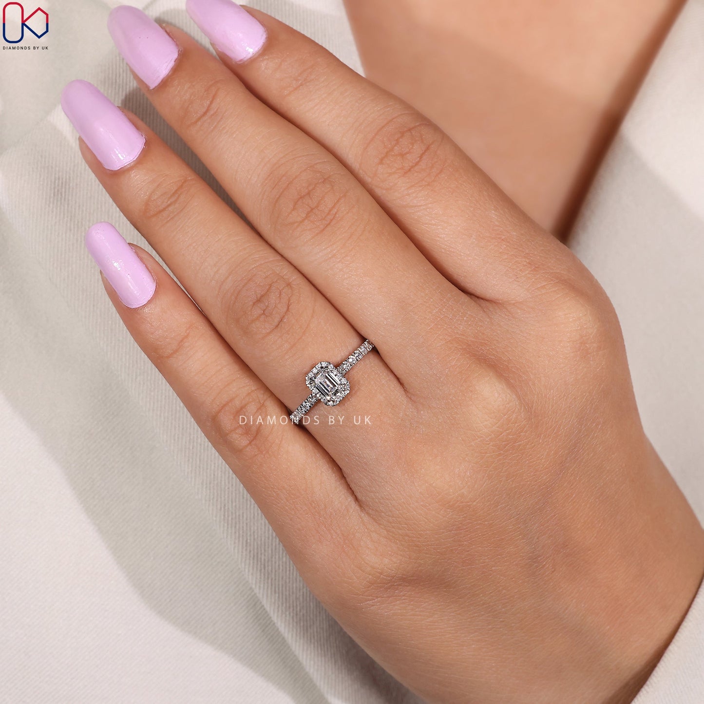 White Gold Emerald Cut Diamond Engagement Ring