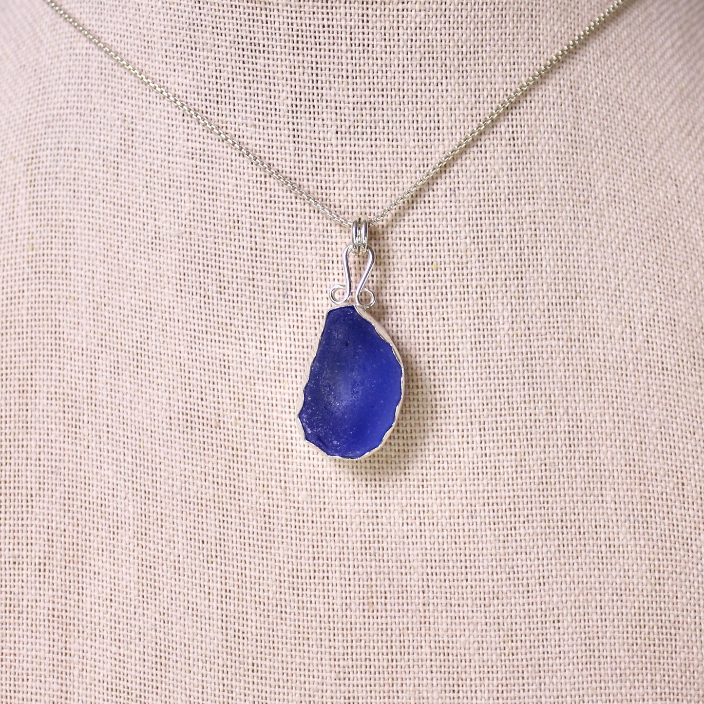 Chubby Cobalt Blue Sea Glass Necklace | Sterling Silver | Handmade