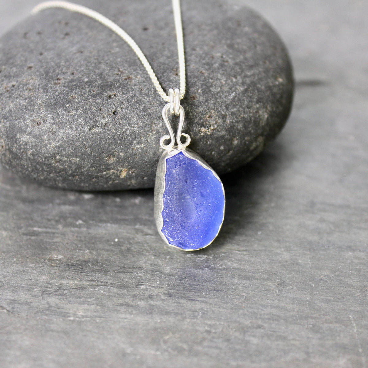 Chubby Cobalt Blue Sea Glass Necklace | Sterling Silver | Handmade