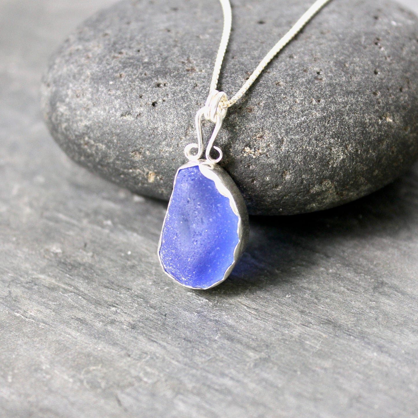 Chubby Cobalt Blue Sea Glass Necklace | Sterling Silver | Handmade