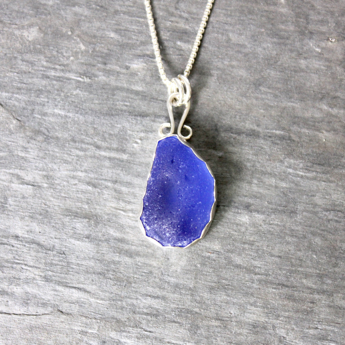 Chubby Cobalt Blue Sea Glass Necklace | Sterling Silver | Handmade