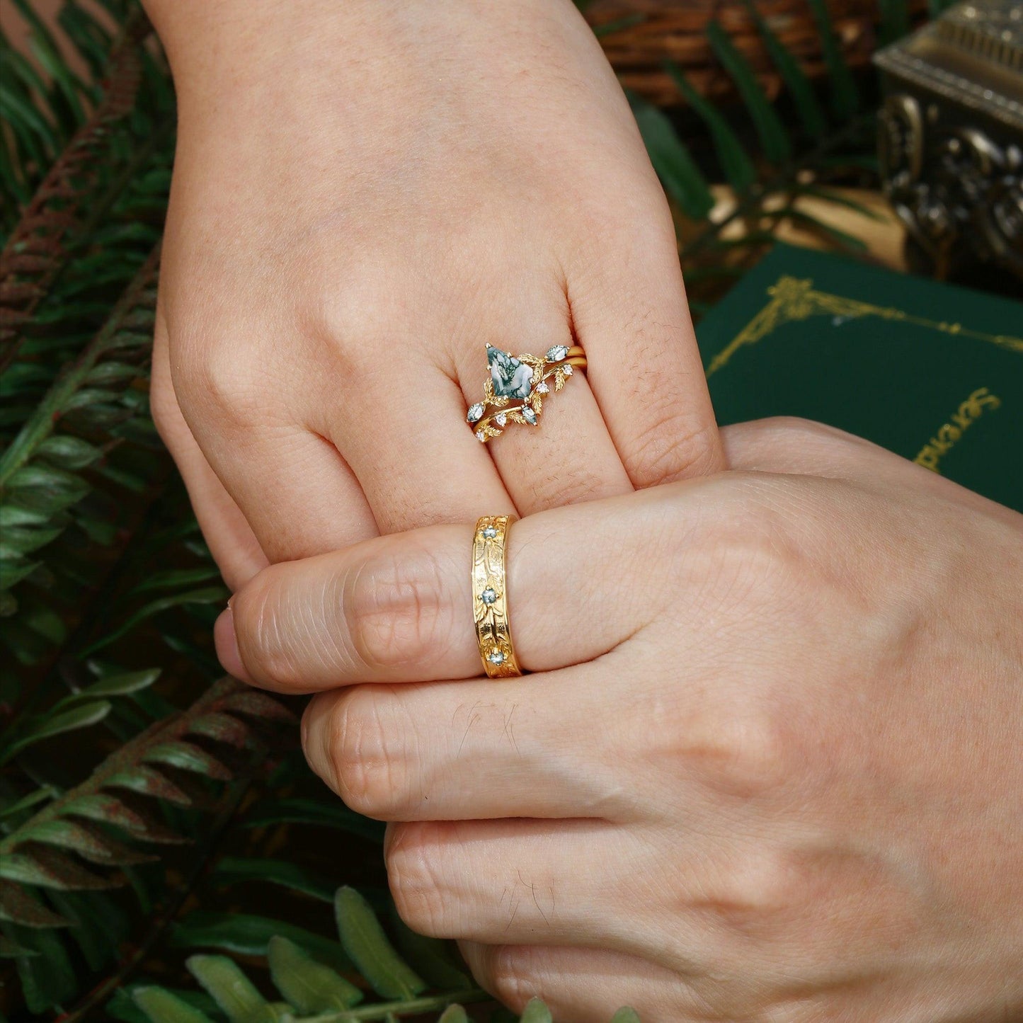 Sylvie's Bower | Kite Cut Moss Agate Foliage Trio Couple Set