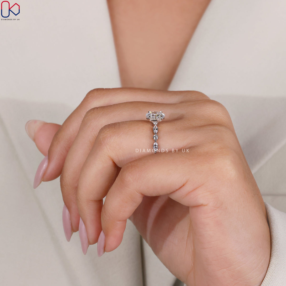 Oval Diamond Engagement Ring In White Gold