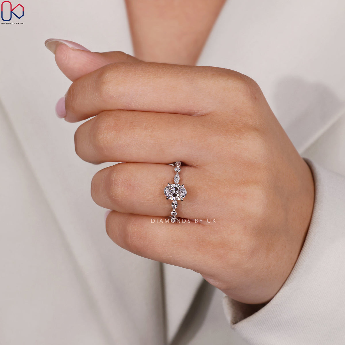 Oval Diamond Engagement Ring In White Gold