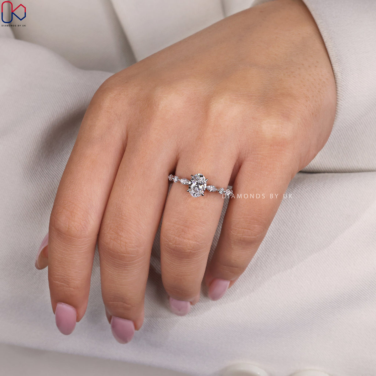 Oval Diamond Engagement Ring In White Gold