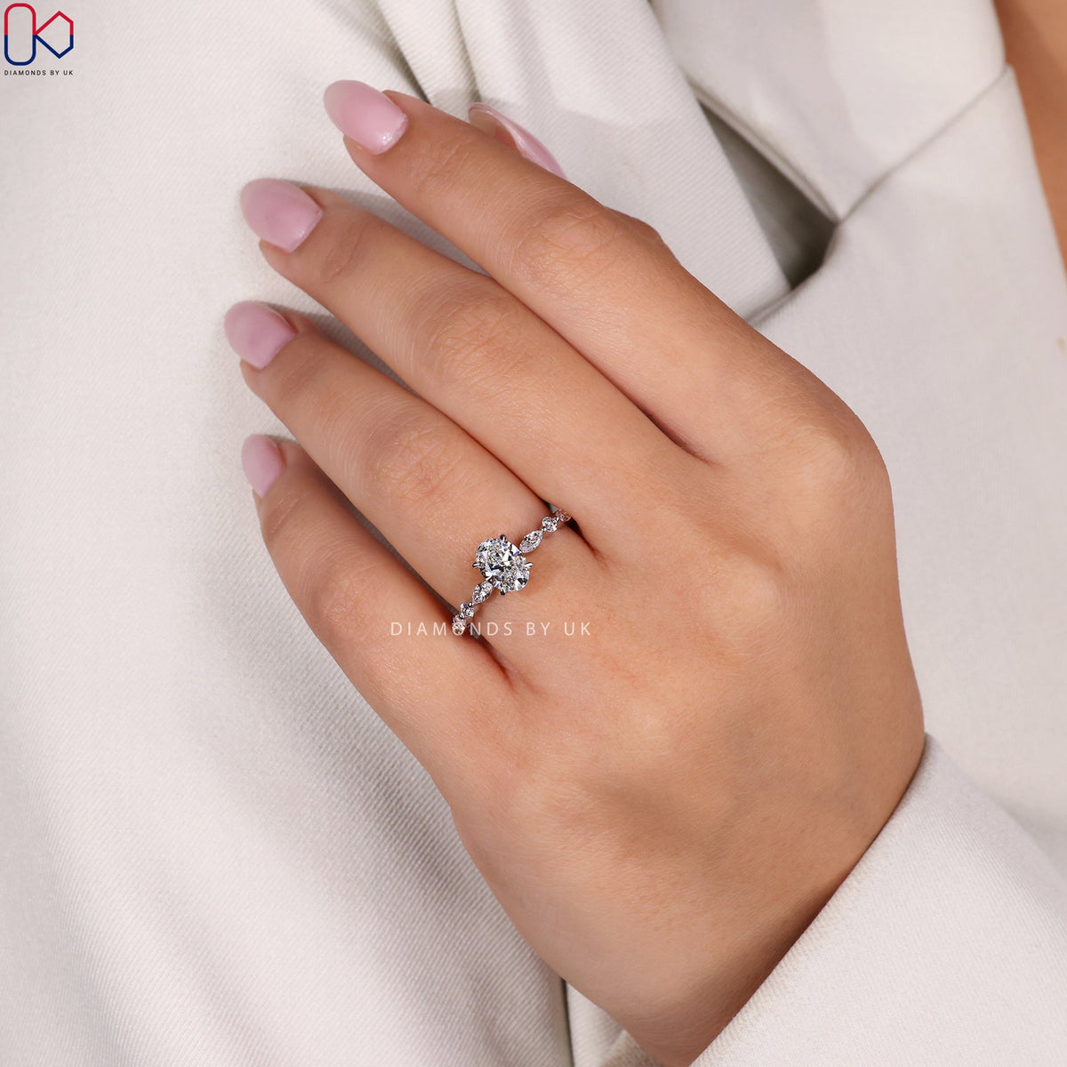 Oval Diamond Engagement Ring In White Gold