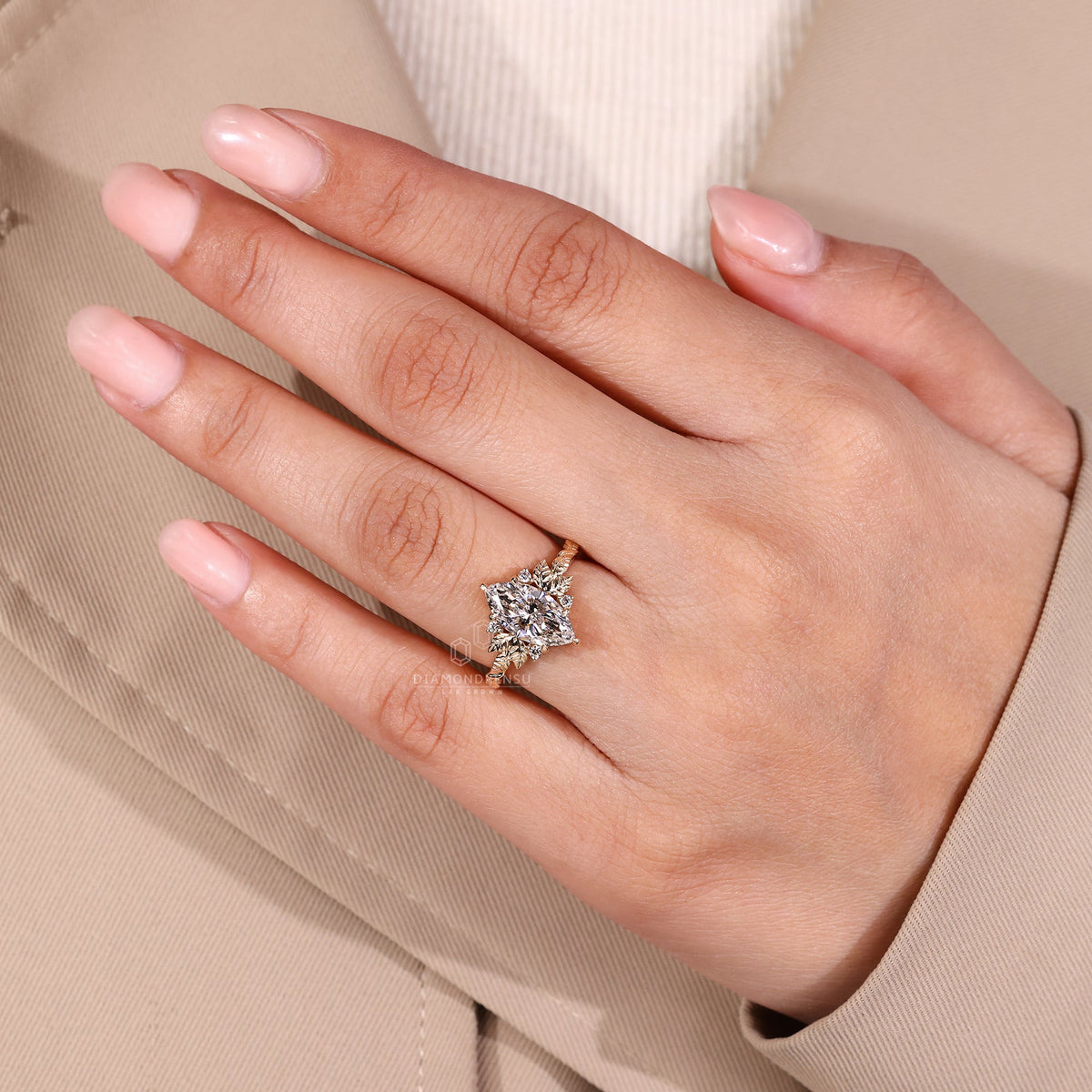 Art Deco Marquise Cut Diamond Ring with Five Stone Style