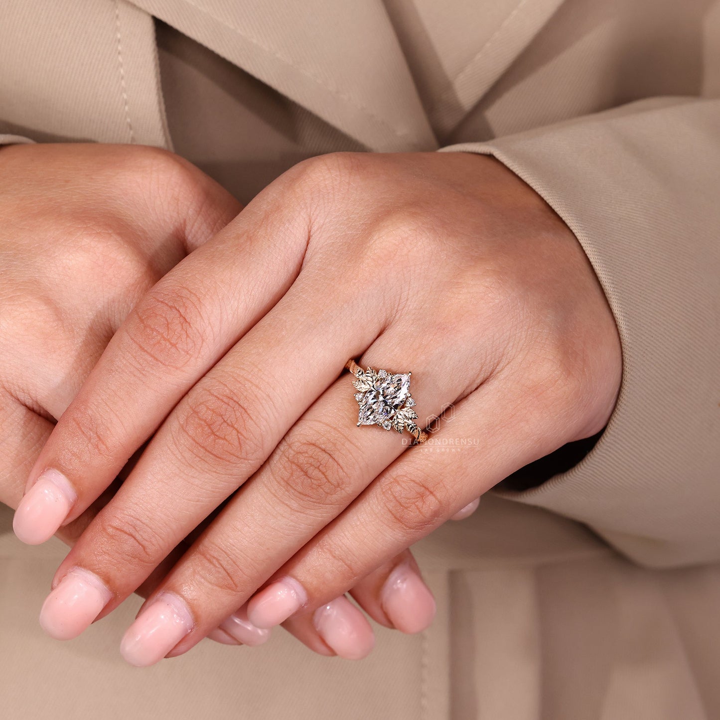 Art Deco Marquise Cut Diamond Ring with Five Stone Style