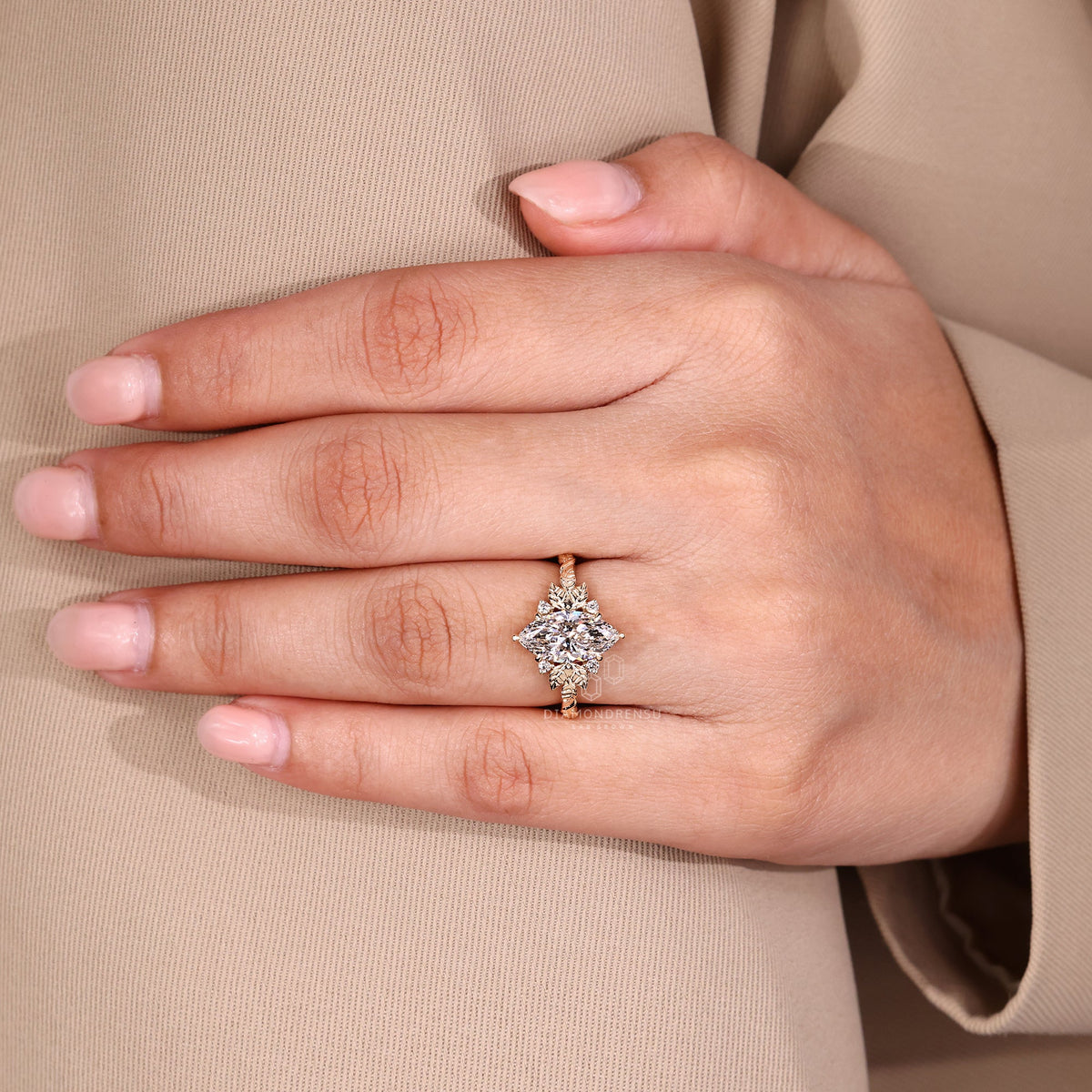 Art Deco Marquise Cut Diamond Ring with Five Stone Style