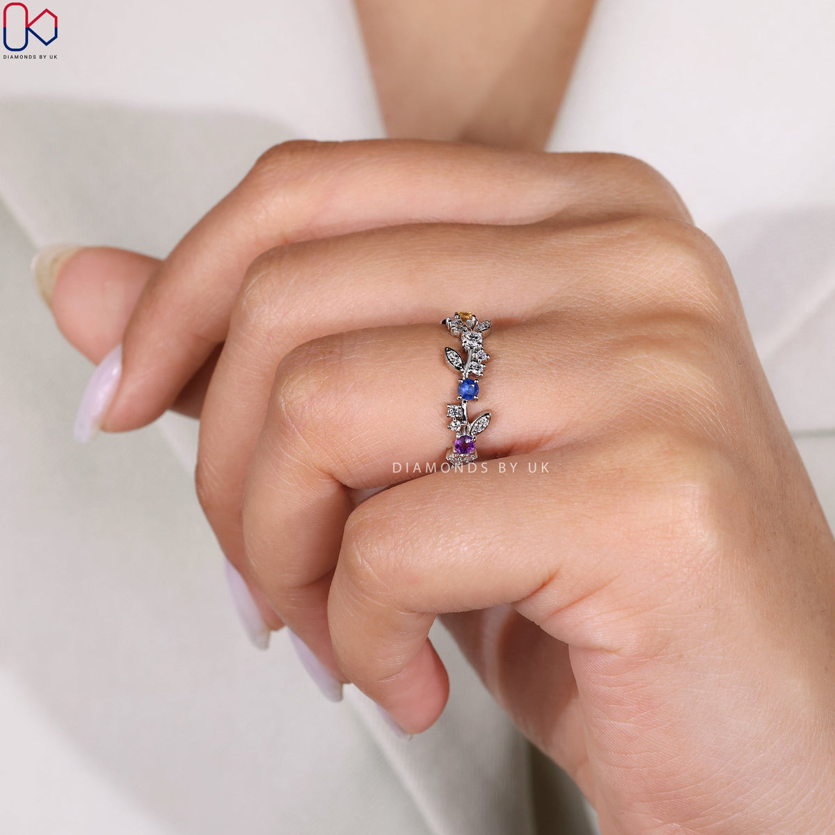 Round Diamond Half Eternity Wedding Band