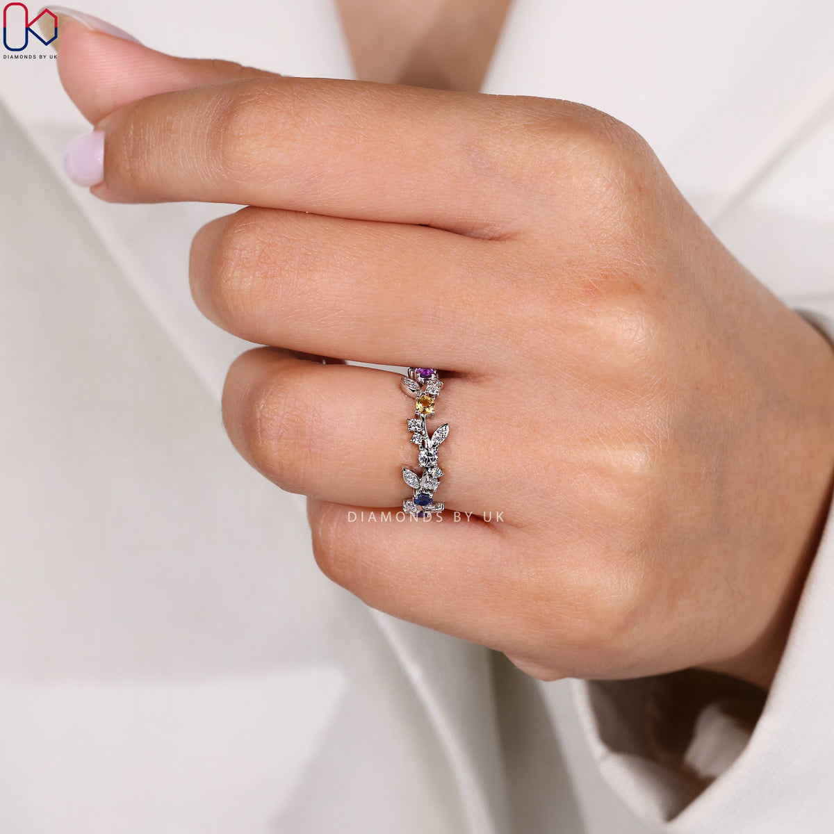 Round Diamond Half Eternity Wedding Band