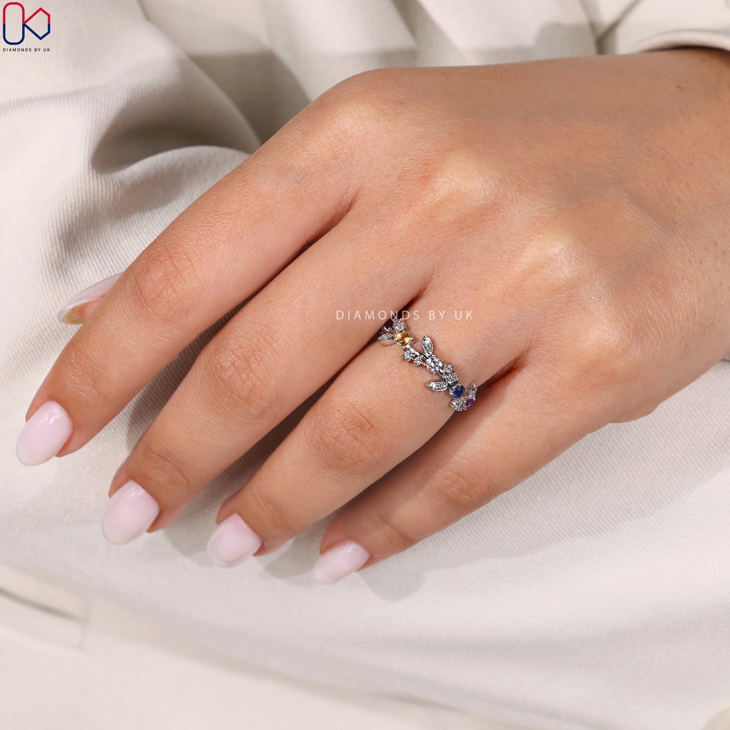 Round Diamond Half Eternity Wedding Band