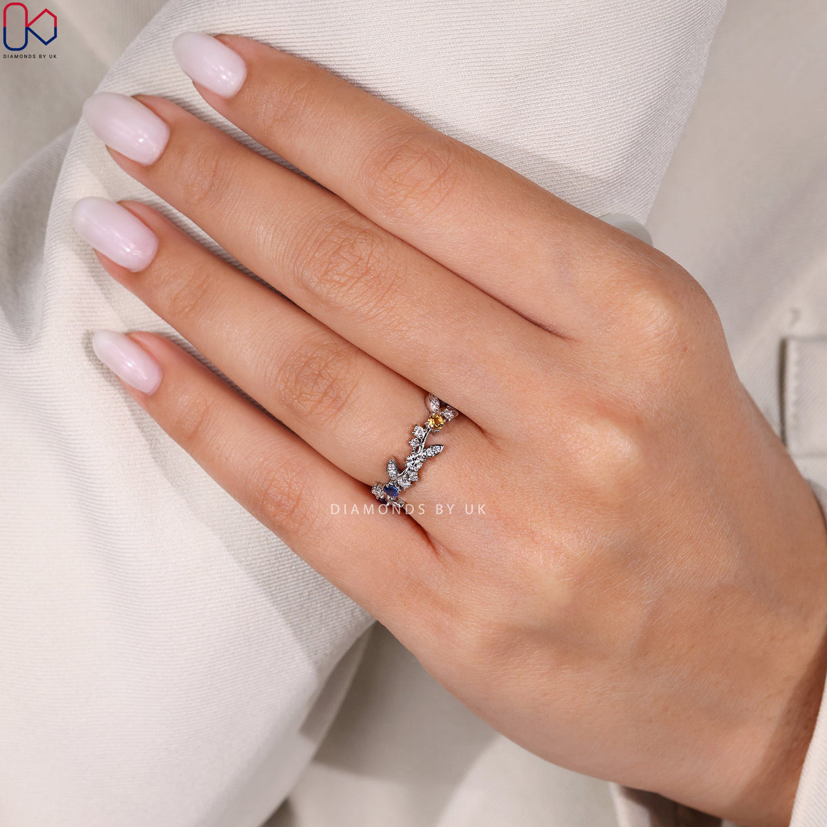 Round Diamond Half Eternity Wedding Band