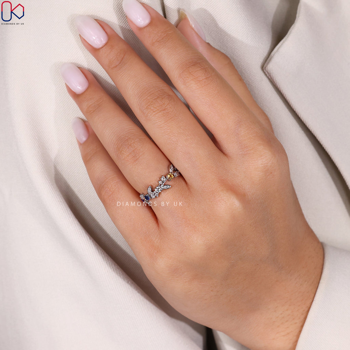 Round Diamond Half Eternity Wedding Band
