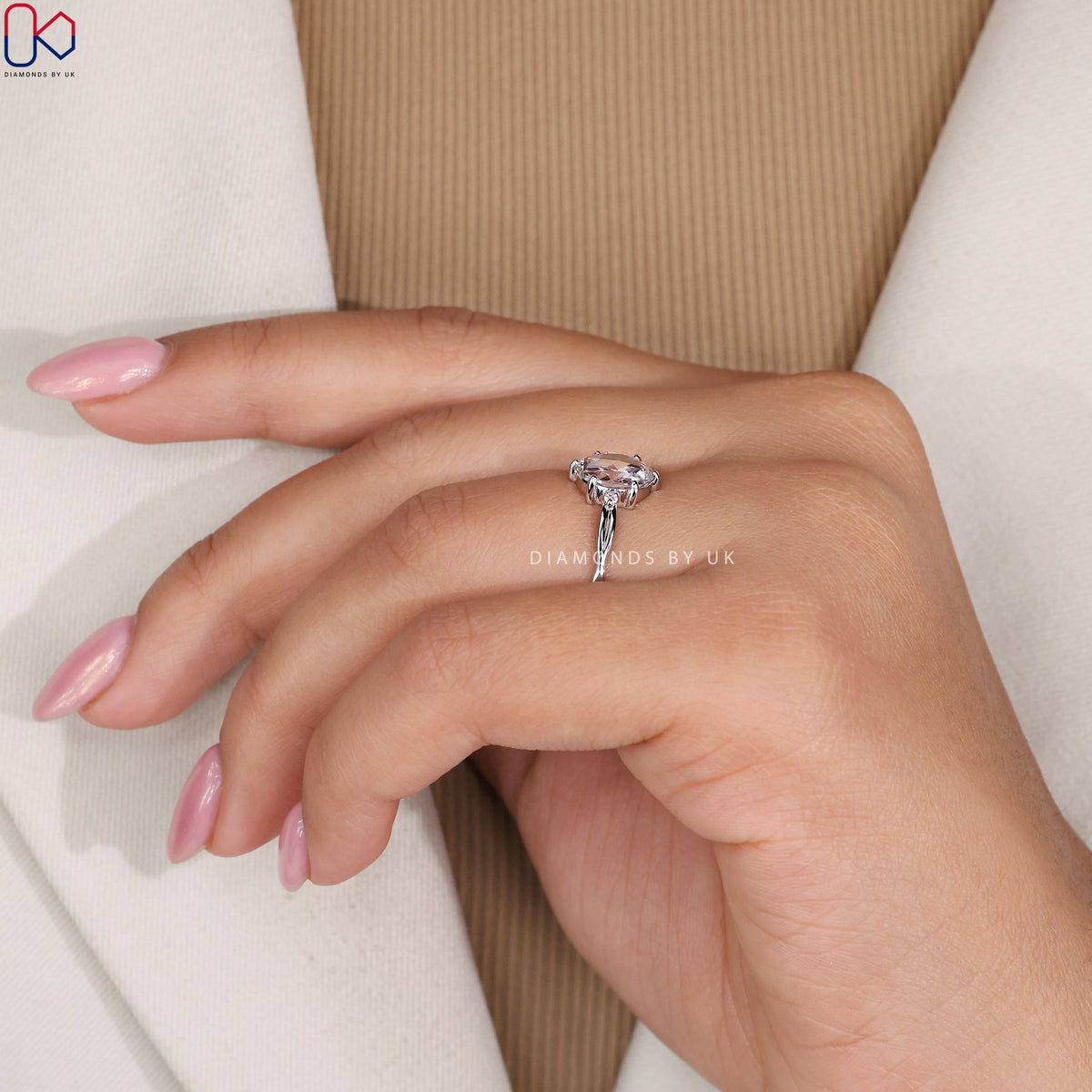 Rose Cut Diamond Ring with Round Side Stone