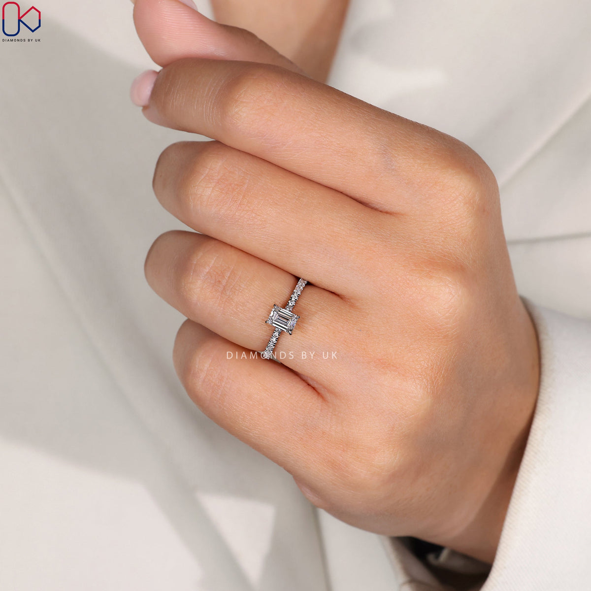 Emerald Cut Diamond Ring In White Gold