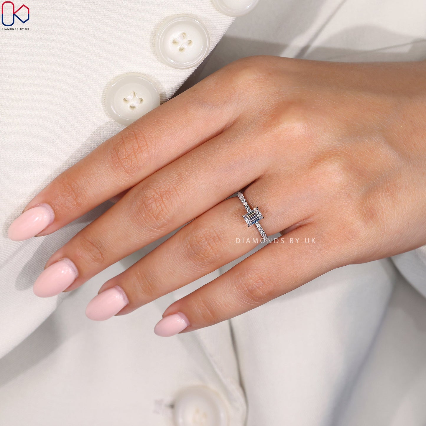 Emerald Cut Diamond Ring In White Gold