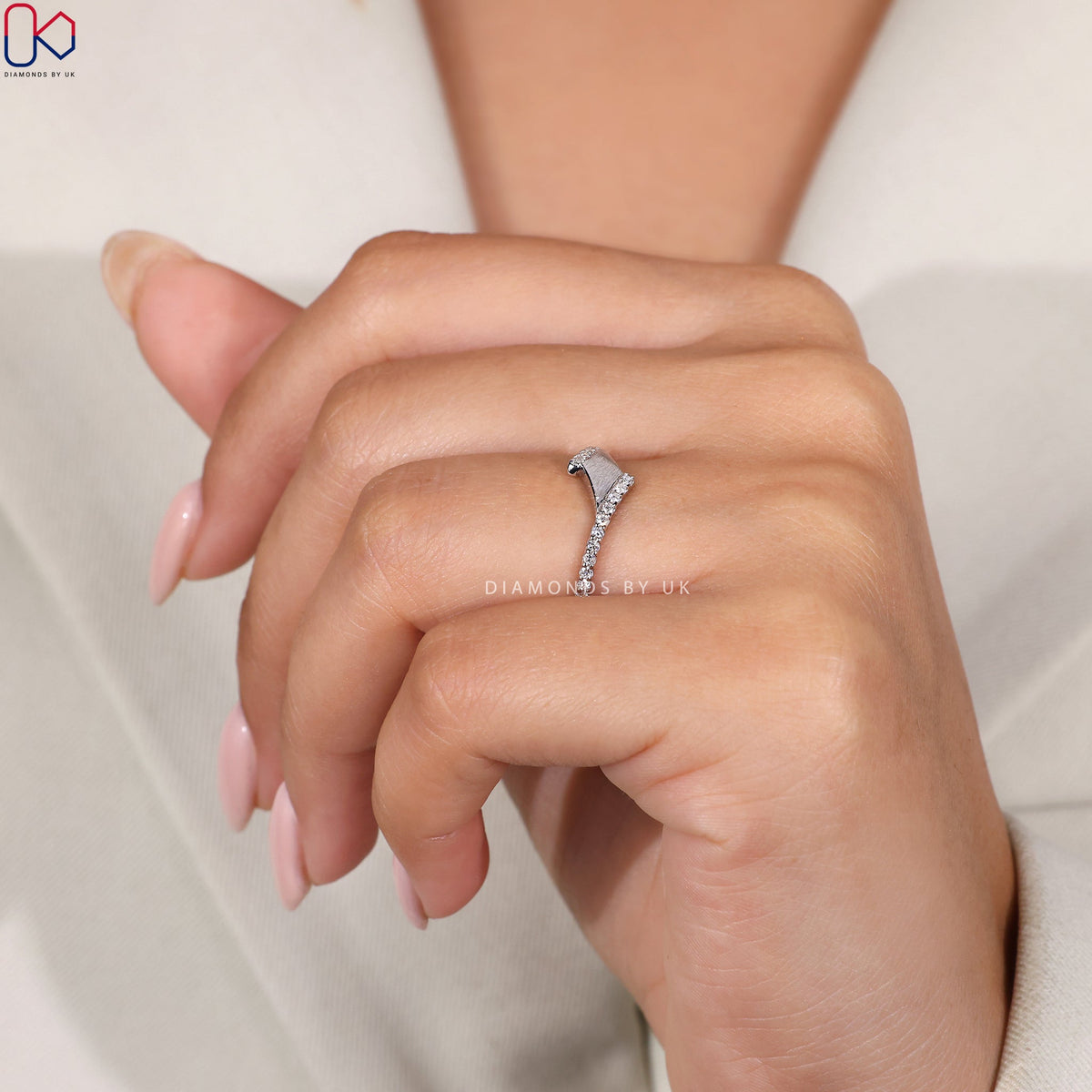 Round Diamond Matte Finish Bypass Wedding Band