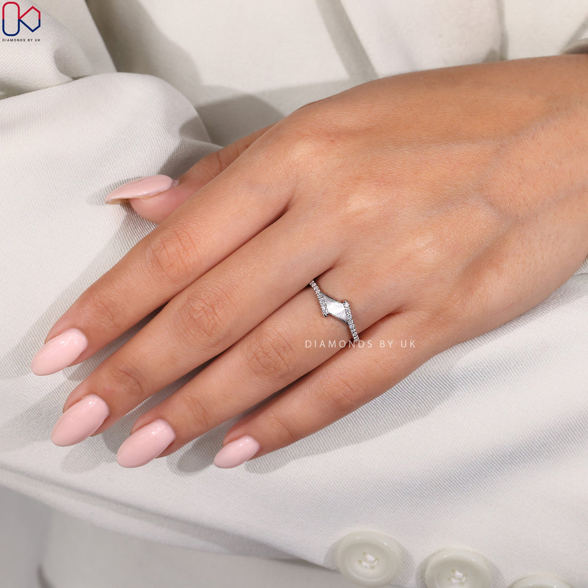 Round Diamond Matte Finish Bypass Wedding Band