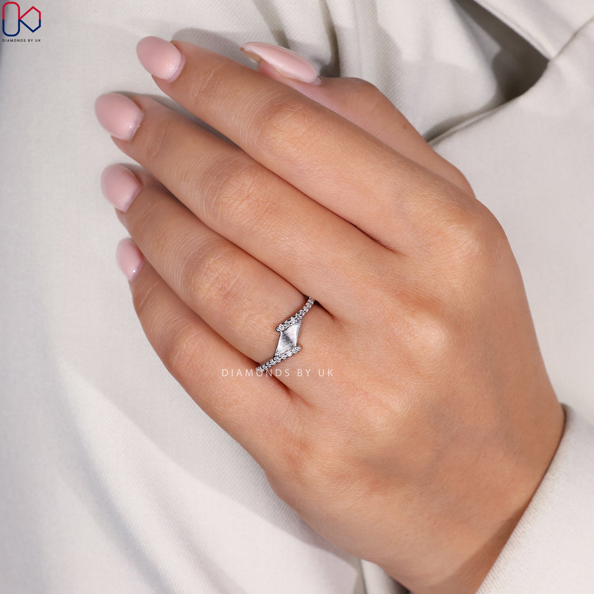Round Diamond Matte Finish Bypass Wedding Band