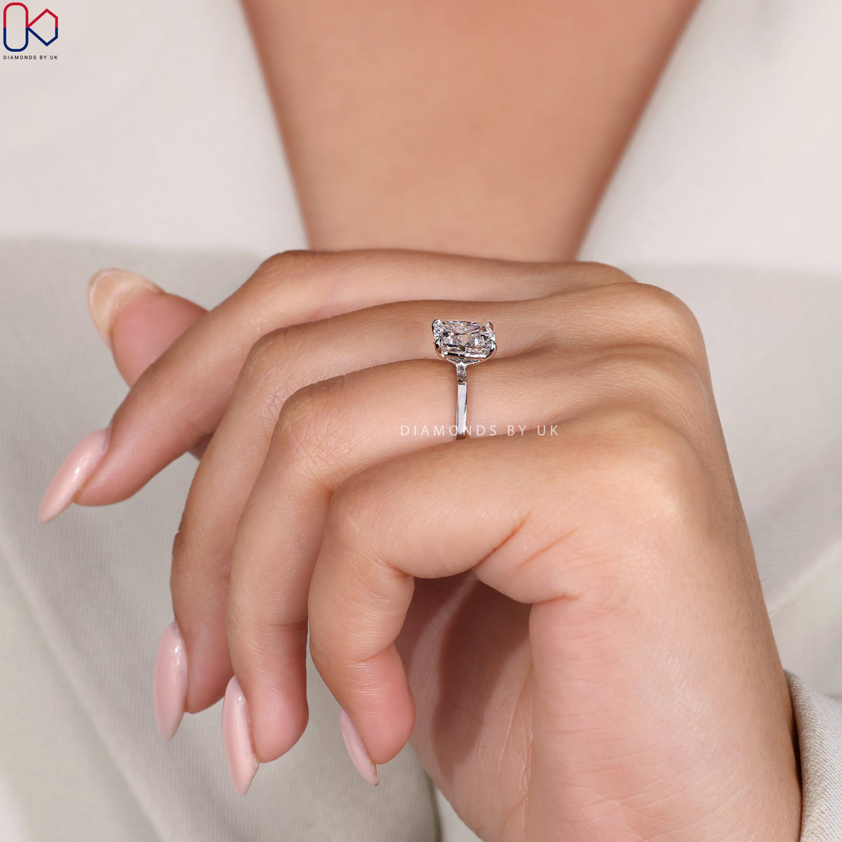 Cushion Diamond Solitaire Ring In White Gold